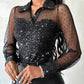 Dot Sheer Mesh Yoke Sequins Top