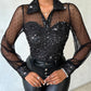Dot Sheer Mesh Yoke Sequins Top