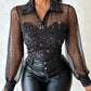 Dot Sheer Mesh Yoke Sequins Top
