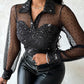Dot Sheer Mesh Yoke Sequins Top