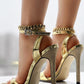 Rhinestone Ankle Strap Stiletto Heeled Sandals