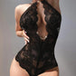 Chain Decor Halter Backless Lace Teddy