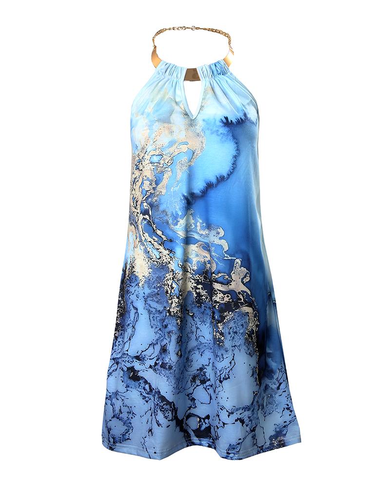 Marble Print Metal Halter Sleeveless Casual Dress