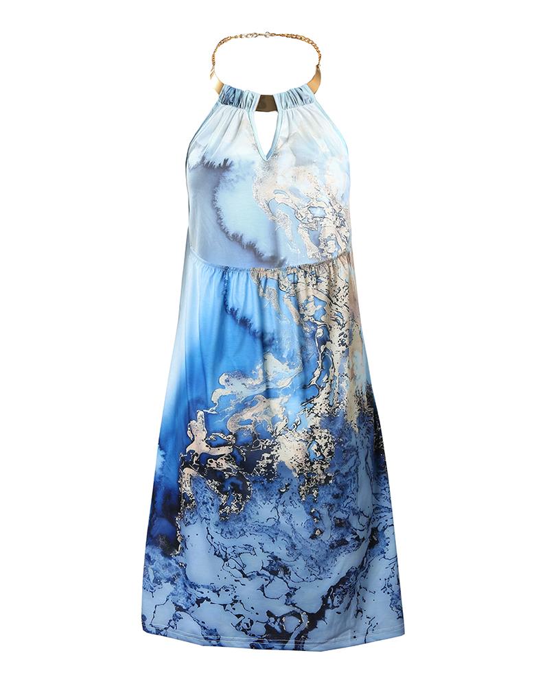 Marble Print Metal Halter Sleeveless Casual Dress