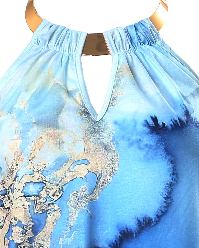 Marble Print Metal Halter Sleeveless Casual Dress