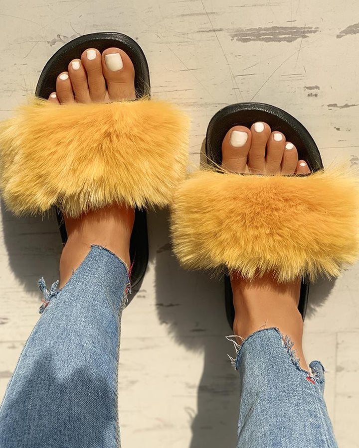 Peep Toe Fluffy Flat Slipper Sandals