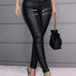 Zipper Design High Waist PU Leather Skinny Pants