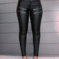 Zipper Design High Waist PU Leather Skinny Pants