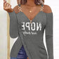 Letter Print Zip Detail Cold Shoulder Top