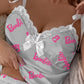Barbie Letter Print Contrast Lace Cami Set