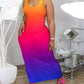 Ombre Tie Dye Print Sleeveless Maxi Dress