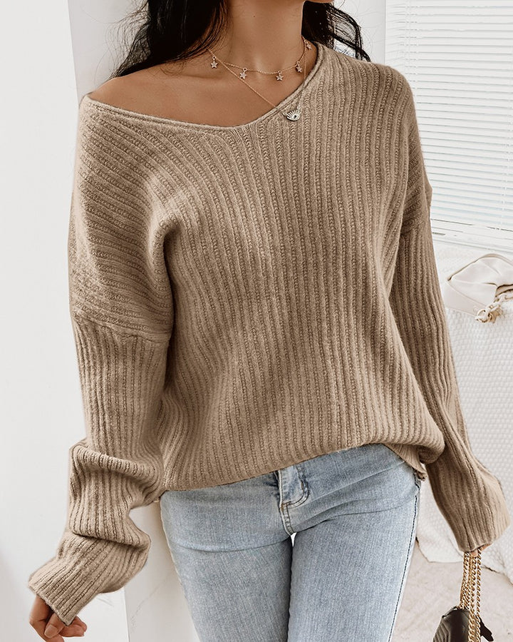 V Neck Long Sleeve Knit Sweater
