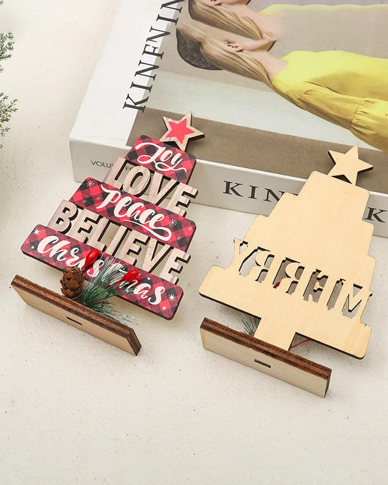 Christmas Wood Tree Letter Ornament Wooden Cutout Word Tabletop Decor