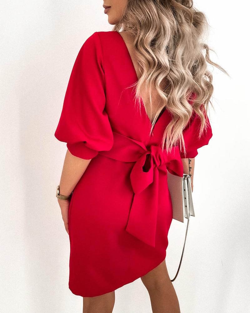 Bowknot Decor V Back Chocolate Party Dress