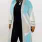 Plus Size Geometric Print Open Front Longline Coat
