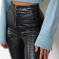 Croc Embossed Zipper Design High Waist Pants