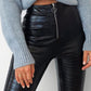 Croc Embossed Zipper Design High Waist Pants