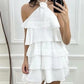 Rose Detail Halter Ruffles Layered Mini Dress