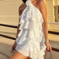 Rose Detail Halter Ruffles Layered Mini Dress