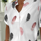 Feather Print Short Sleeve Casual Top