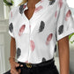 Feather Print Short Sleeve Casual Top
