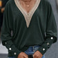 Lace Trim V Neck Long Sleeve Top