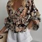 Lantern Sleeve Floral Print V Neck Top