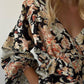 Lantern Sleeve Floral Print V Neck Top