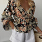 Lantern Sleeve Floral Print V Neck Top