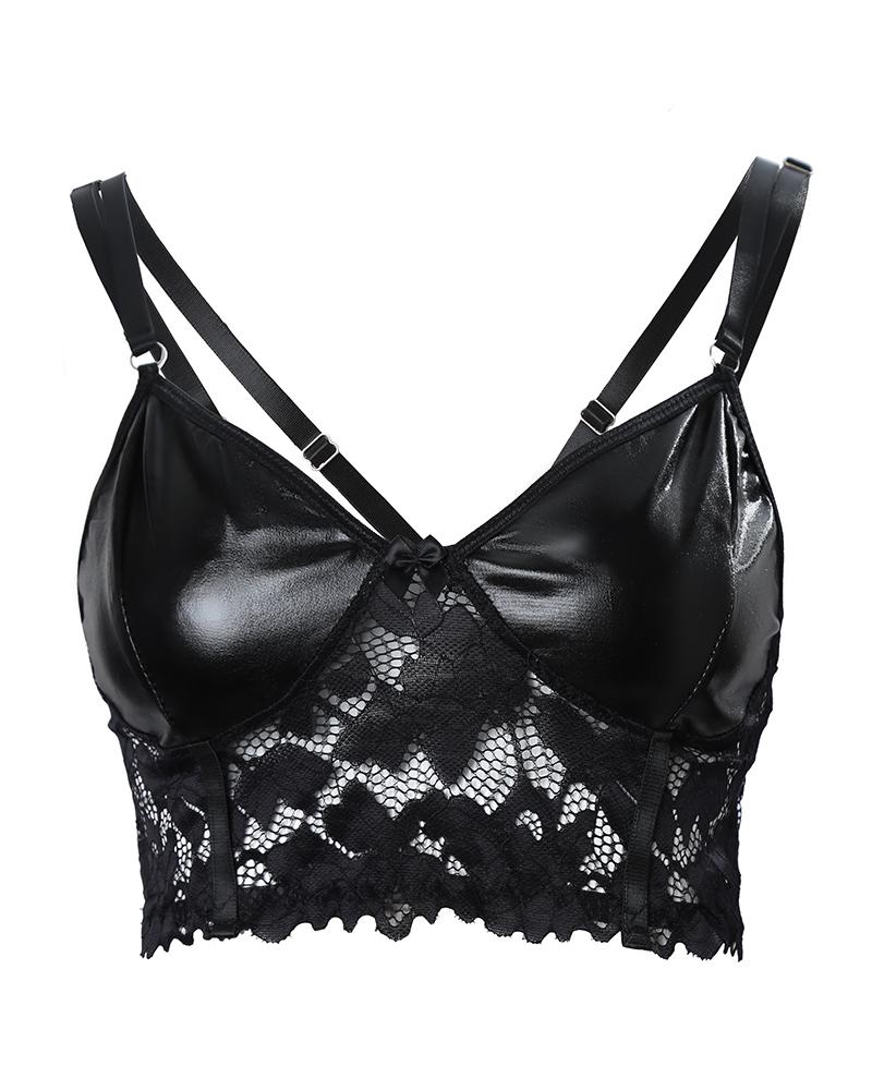 Contrast PU Crisscross Lace Crop Cami Top