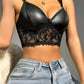 Contrast PU Crisscross Lace Crop Cami Top