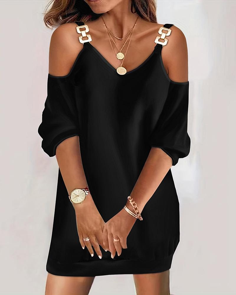 Chain Decor Cold Shoulder Casual Dress