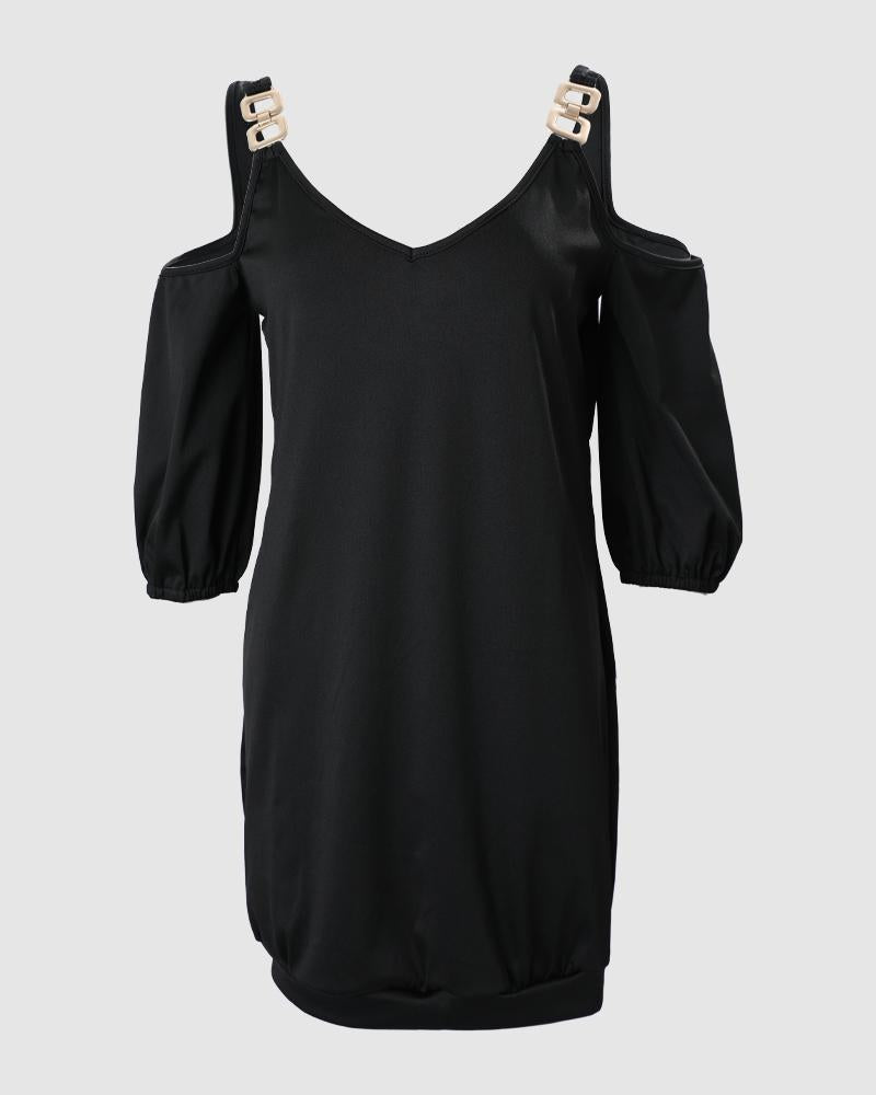 Chain Decor Cold Shoulder Casual Dress