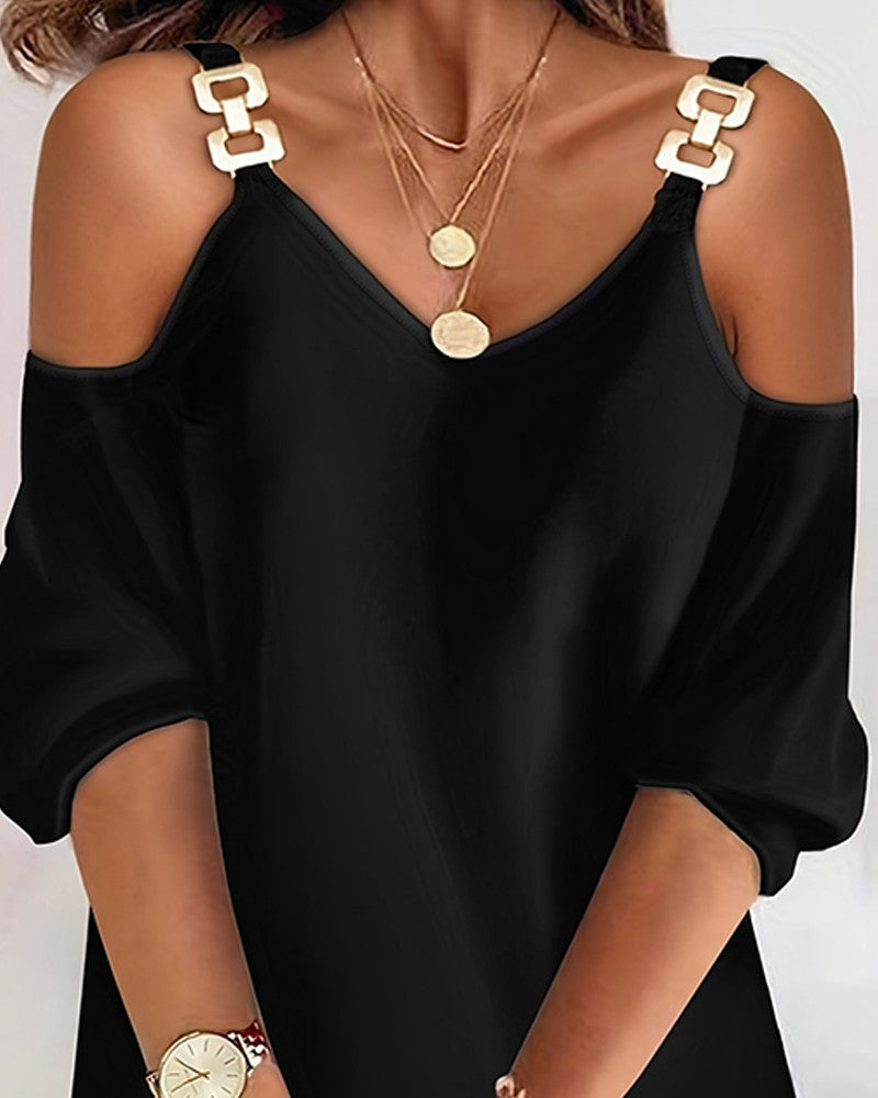 Chain Decor Cold Shoulder Casual Dress