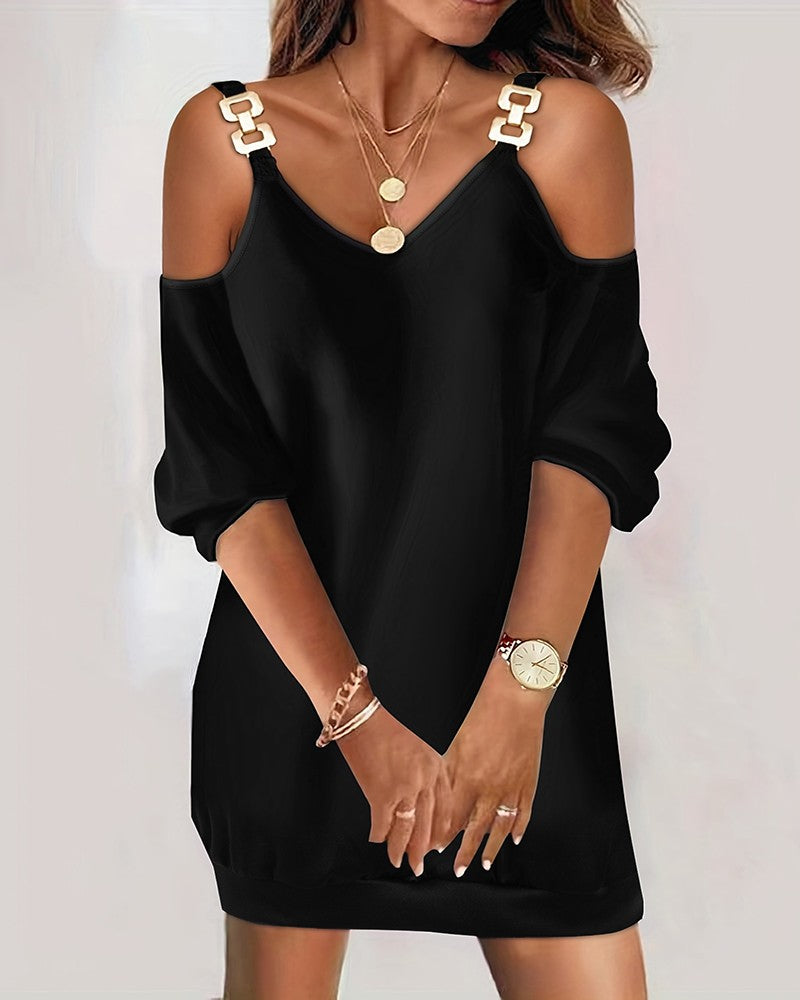 Chain Decor Cold Shoulder Casual Dress