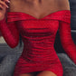 Off Shoulder Ruched Glitter Party Dress