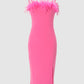 Feather Trim High Slit Party Dress