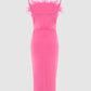 Feather Trim High Slit Party Dress