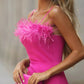 Feather Trim High Slit Party Dress