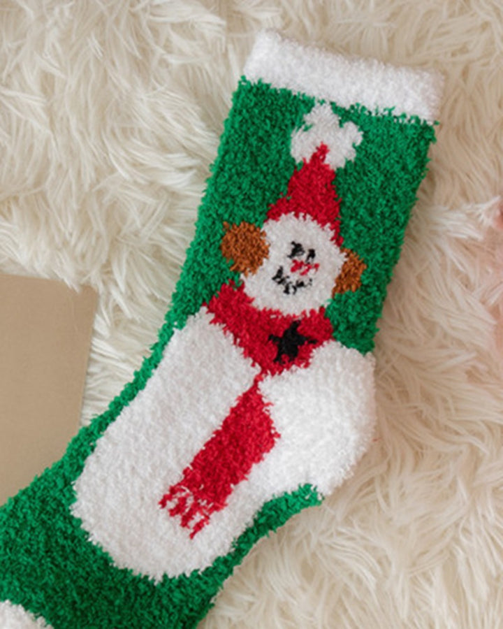 1Pair Christmas Elk Polka Dot Pattern Fuzzy Thermal Socks