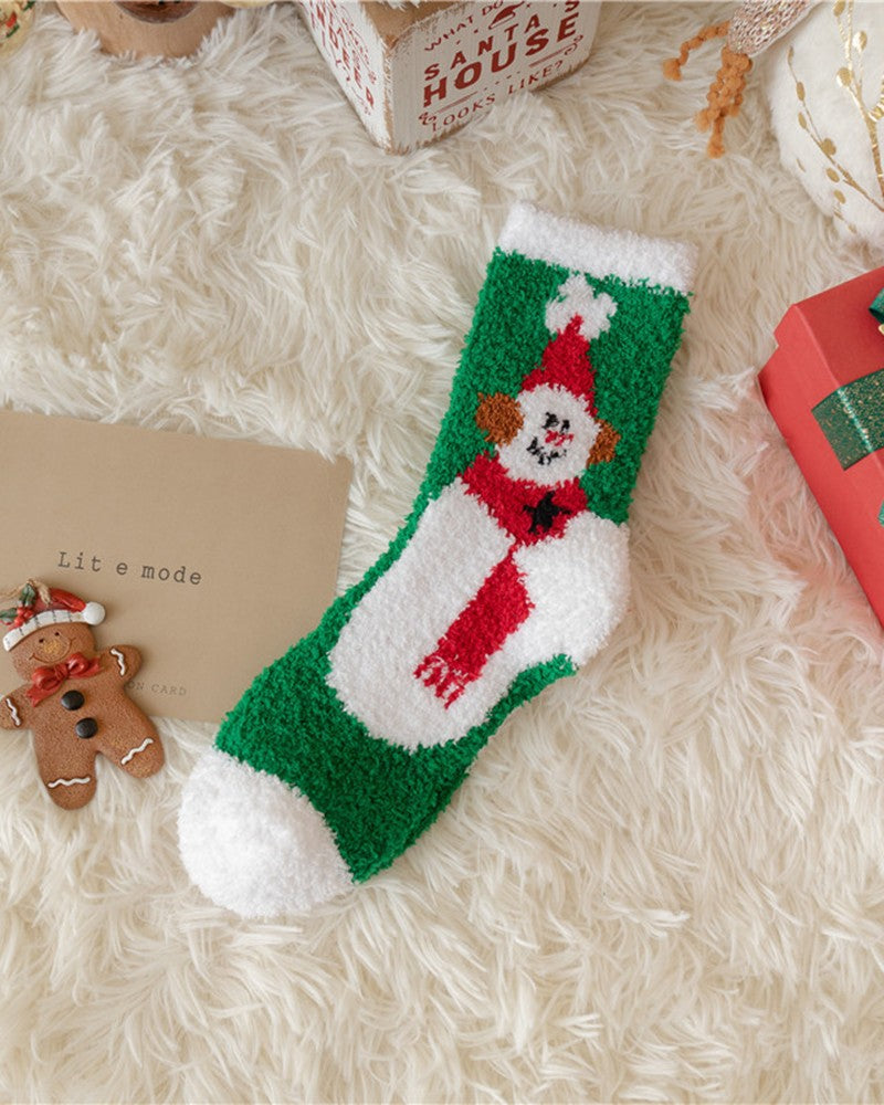 1Pair Christmas Elk Polka Dot Pattern Fuzzy Thermal Socks