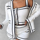 Contrast Binding Tank Top & Shorts Set With Cardigan
