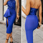 Contrast Sequin Ruffles Slit Evening Dress