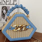 Trendy Chain Decor Top Handle Straw Geometrical Crossbody Bag