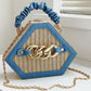 Trendy Chain Decor Top Handle Straw Geometrical Crossbody Bag