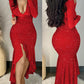 Glitter Long Sleeve Deep V Neck Mermaid Dress