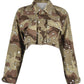Camouflage Leopard Print Pocket Design Crop Jacket