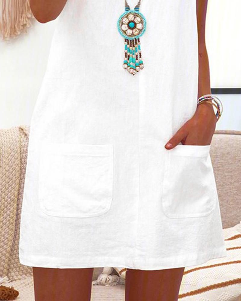 Pocket Detail Sleeveless Casual Dress