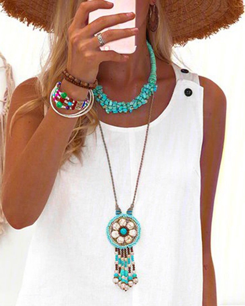 Pocket Detail Sleeveless Casual Dress