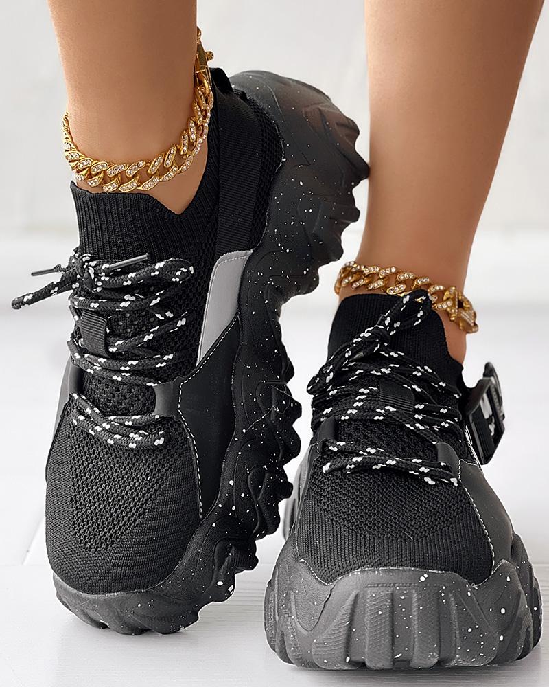 Letter Pattern Platform Lace up Sneakers